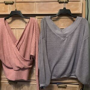 Open Vneck Express mauve sweater, & gray vneck top, smoke & pet free home.